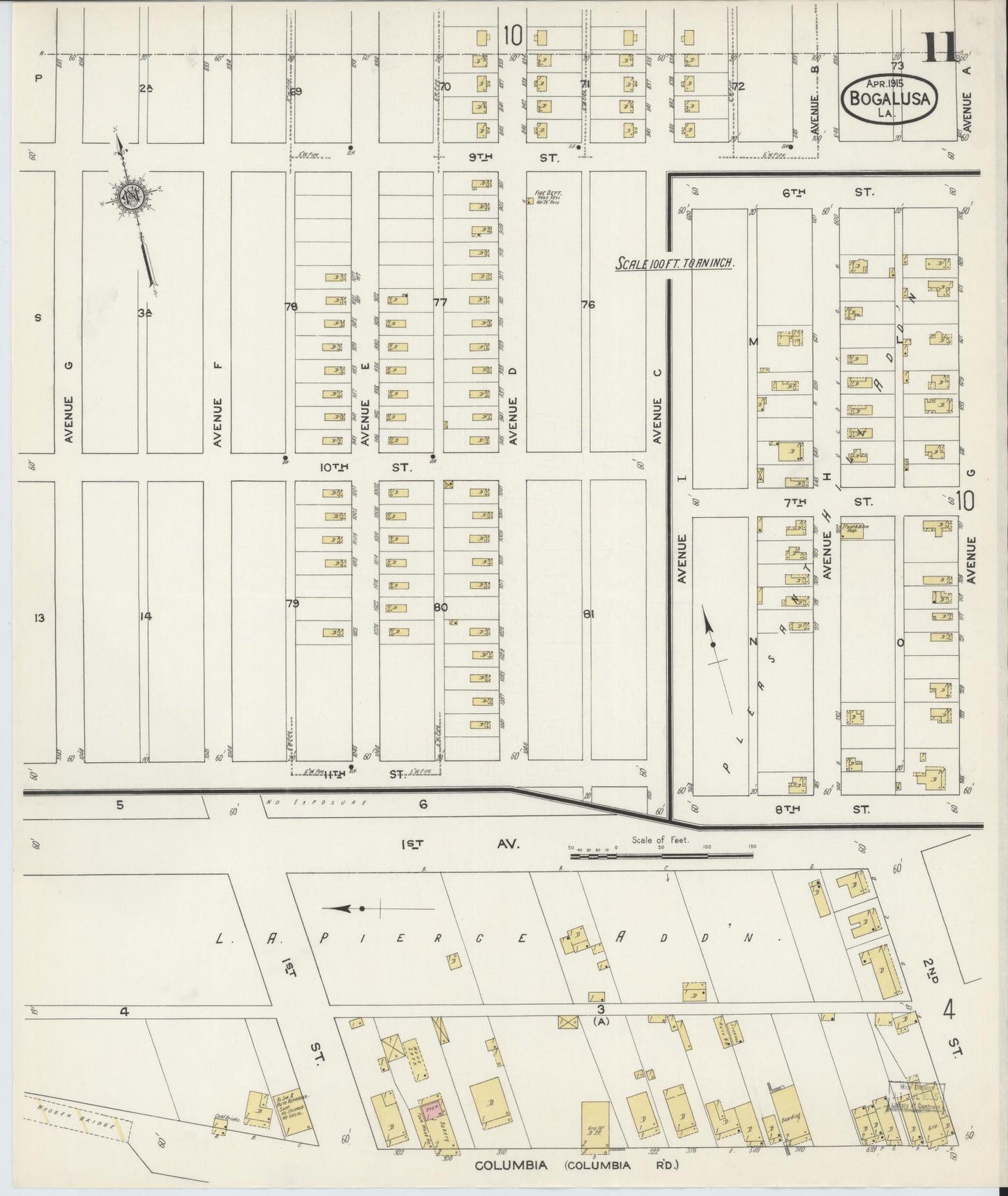 Sanborn Fire Insurance Map from Bogalusa, Washington Parish, Louisiana (1915), Sheet #0011 - Complete Map Set gallery image, historic Sanborn map, vintage wall art, Louisiana Louisiana