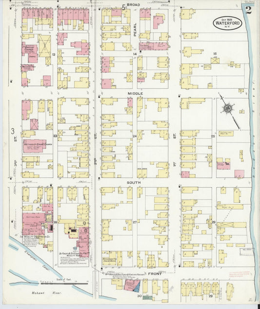 Sanborn Fire Insurance Map from Waterford, Saratoga County, New York (1909), Sheet #0002 - Historic Sanborn Fire Insurance Map Print, vintage old map wall art, antique decor, genealogy gift, New York New York map