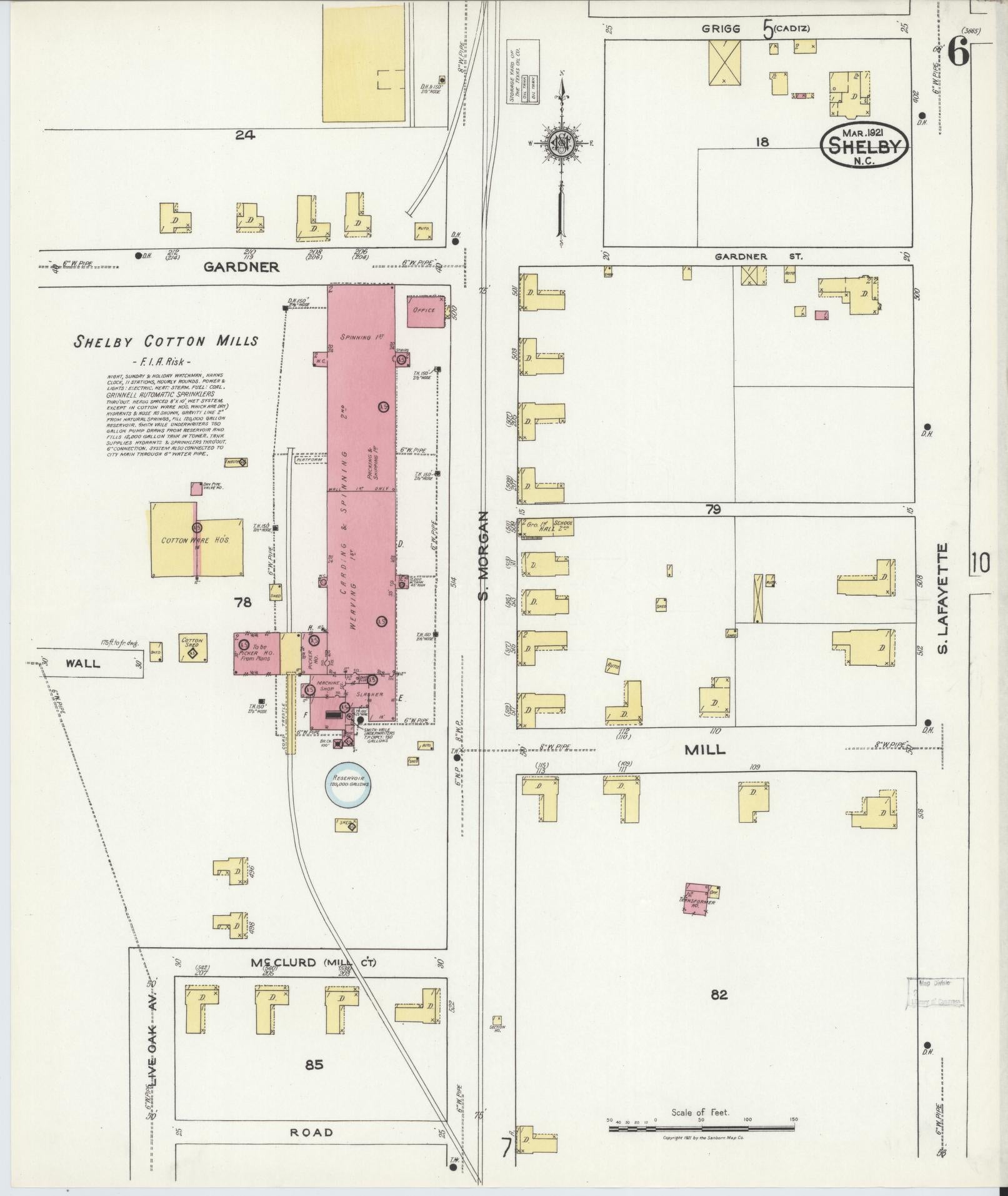 Sanborn Fire Insurance Map from Shelby, Cleveland County, North Carolina (1921), Sheet #0006 - Complete Map Set gallery image, historic Sanborn map, vintage wall art, North Carolina North Carolina
