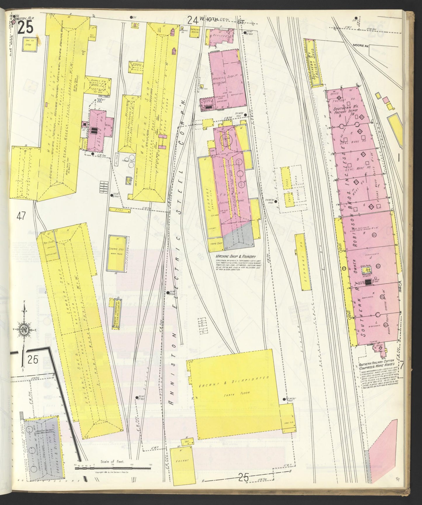 Sanborn Fire Insurance Map from Anniston, Calhoun County, Alabama (1925), Sheet #0025 - Complete Map Set gallery image, historic Sanborn map, vintage wall art, Alabama Alabama