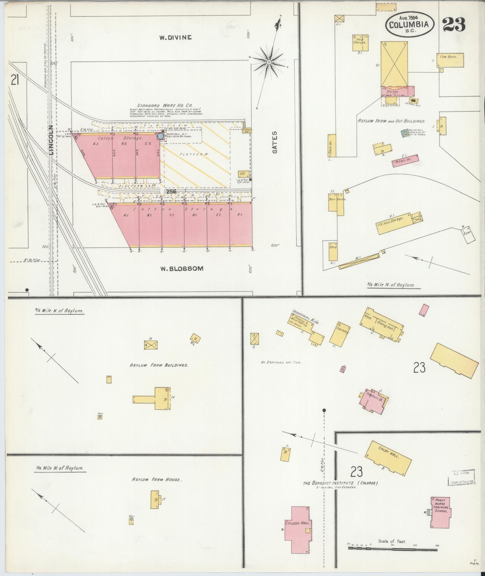 Sanborn Fire Insurance Map from Columbia, Richland County, South Carolina (1904), Sheet #0023 - Historic Sanborn Fire Insurance Map Print, vintage old map wall art, antique decor, genealogy gift, South Carolina South Carolina map