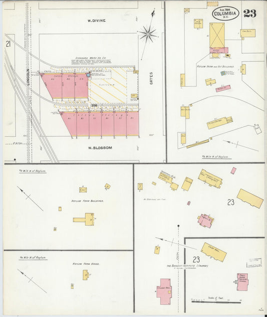 Sanborn Fire Insurance Map from Columbia, Richland County, South Carolina (1904), Sheet #0023 - Historic Sanborn Fire Insurance Map Print, vintage old map wall art, antique decor, genealogy gift, South Carolina South Carolina map