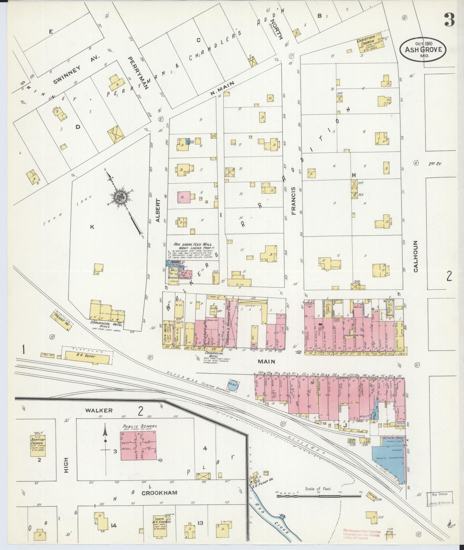 Sanborn Fire Insurance Map from Ash Grove, Greene County, Missouri (1910), Sheet #0003 - Complete Map Set gallery image, historic Sanborn map, vintage wall art, Missouri Missouri