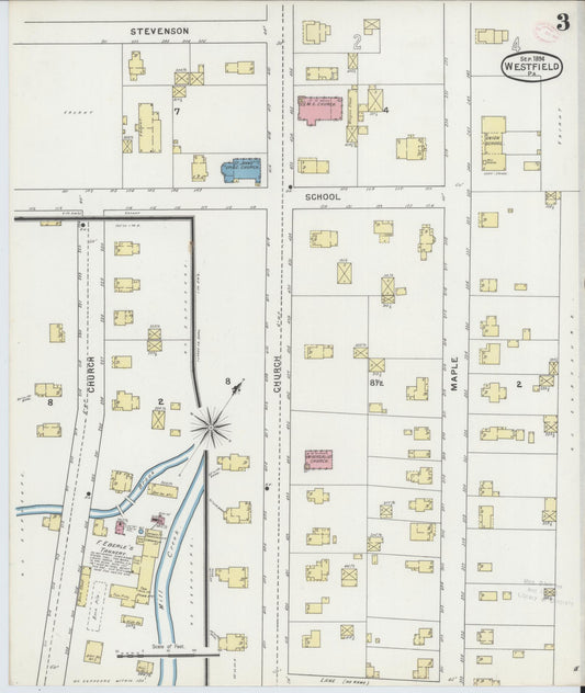 Sanborn Fire Insurance Map from Westfield, Tioga County, Pennsylvania (1894), Sheet #0003 - Historic Sanborn Fire Insurance Map Print, vintage old map wall art, antique decor, genealogy gift, Pennsylvania Pennsylvania map