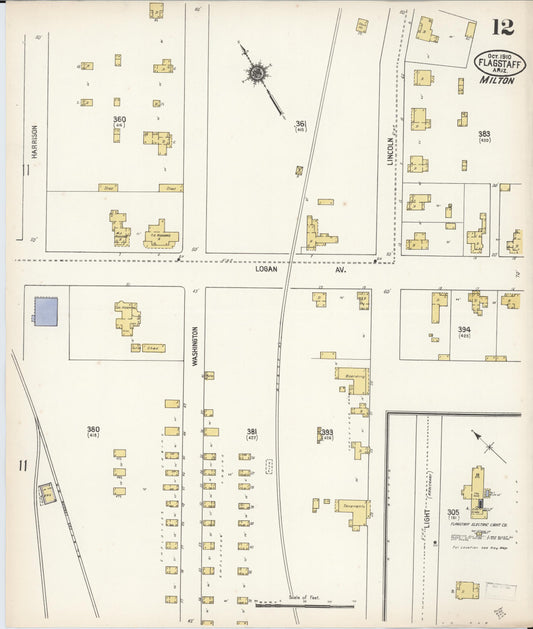 Sanborn Fire Insurance Map from Flagstaff, Coconino County, Arizona (1910), Sheet #0012 - Historic Sanborn Fire Insurance Map Print, vintage old map wall art, antique decor, genealogy gift, Arizona Arizona map