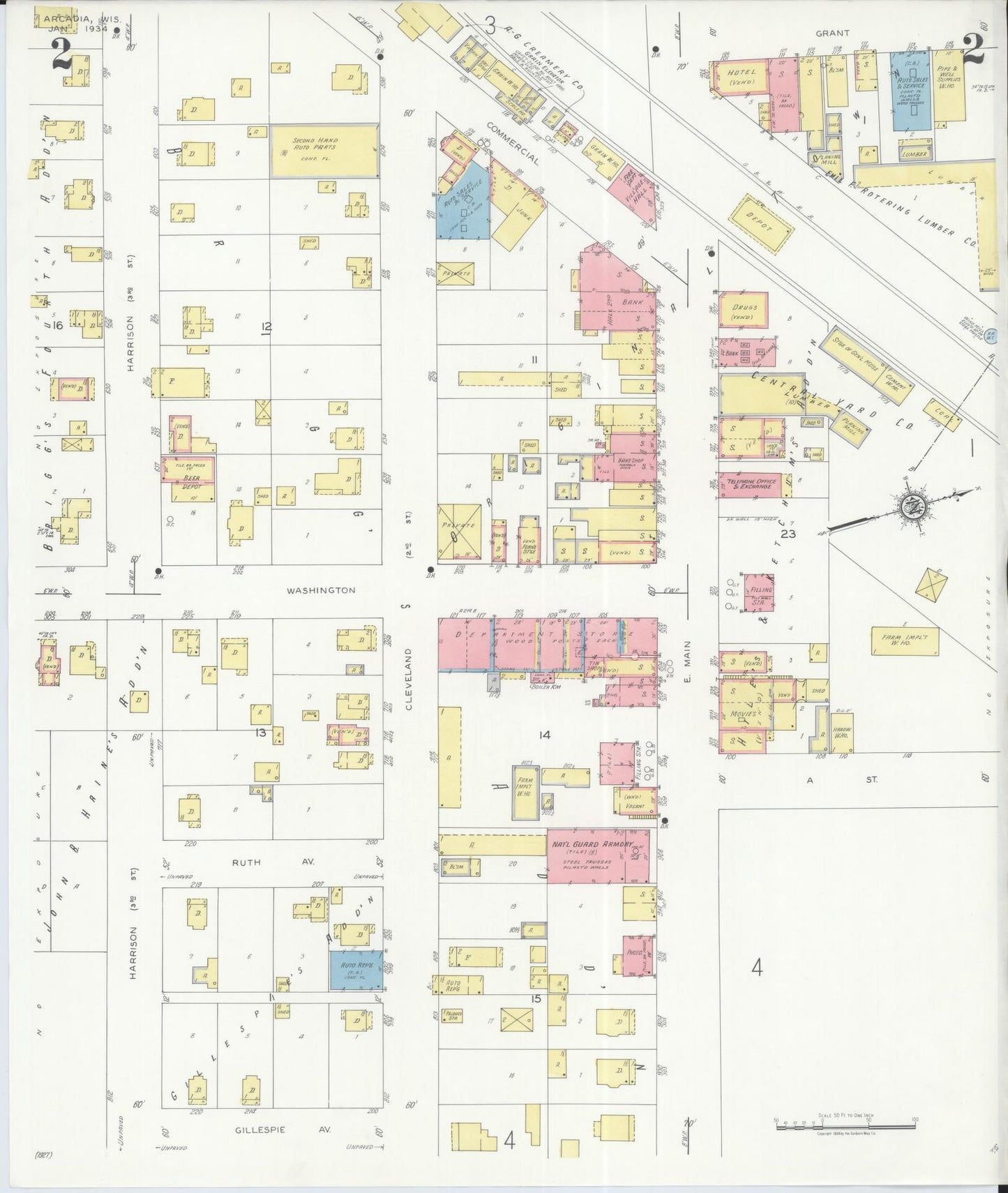 Sanborn Fire Insurance Map from Arcadia, Trempealeau County, Wisconsin (1934), Sheet #0002 - Complete Map Set gallery image, historic Sanborn map, vintage wall art, Wisconsin Wisconsin