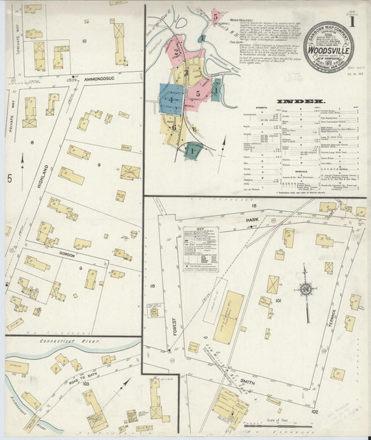 Sanborn Fire Insurance Map from Woodsville, Grafton County, New Hampshire (1912), Sheet #0001 - Historic Sanborn Fire Insurance Map Print, vintage old map wall art, antique decor, genealogy gift, New Hampshire New Hampshire map