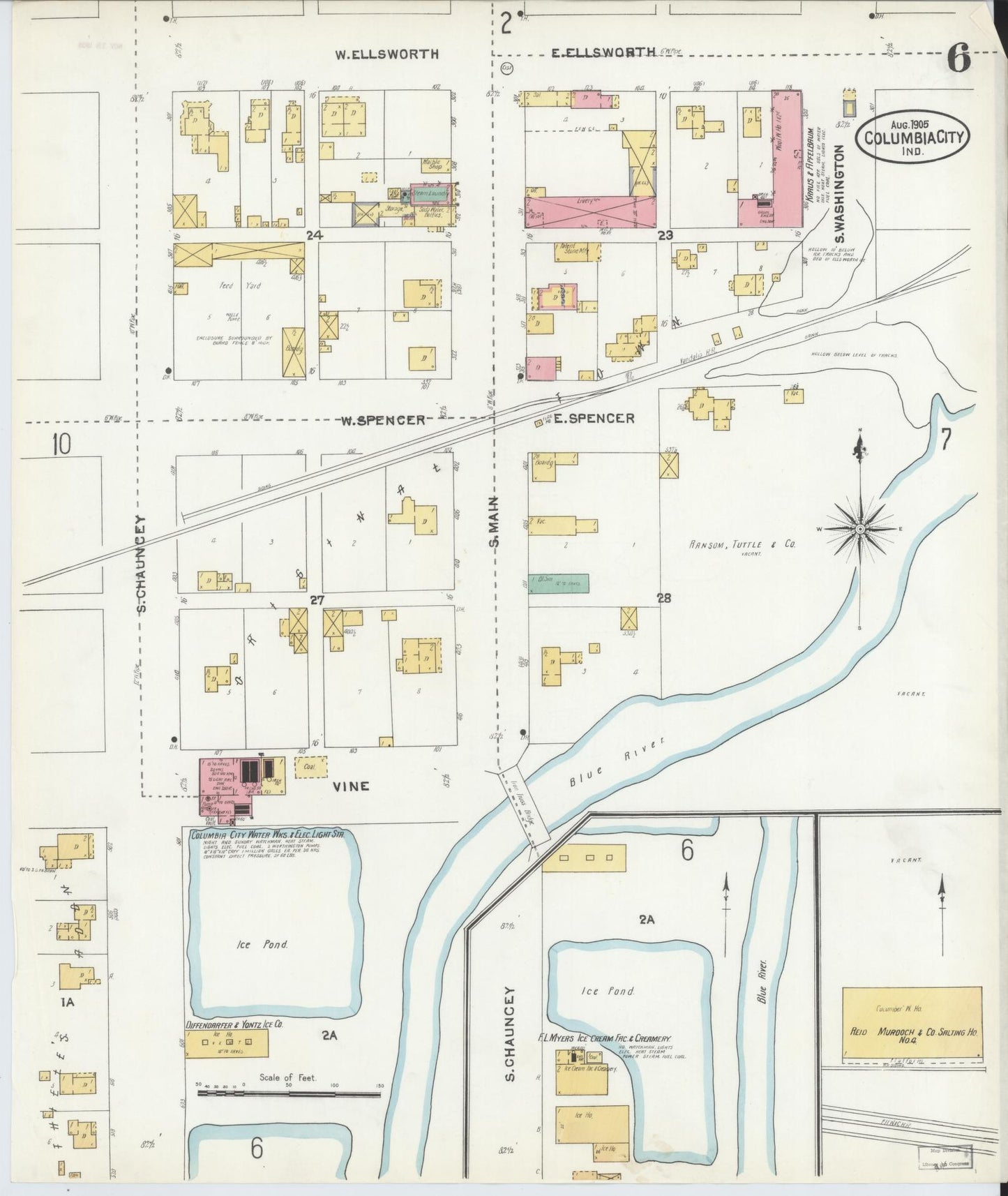 Sanborn Fire Insurance Map from Columbia City, Whitley County, Indiana (1905), Sheet #0006 - Complete Map Set gallery image, historic Sanborn map, vintage wall art, Indiana Indiana