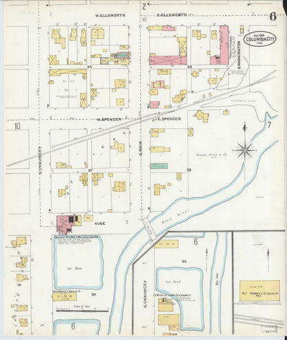 Sanborn Fire Insurance Map from Columbia City, Whitley County, Indiana (1905), Sheet #0006 - Complete Map Set gallery image, historic Sanborn map, vintage wall art, Indiana Indiana