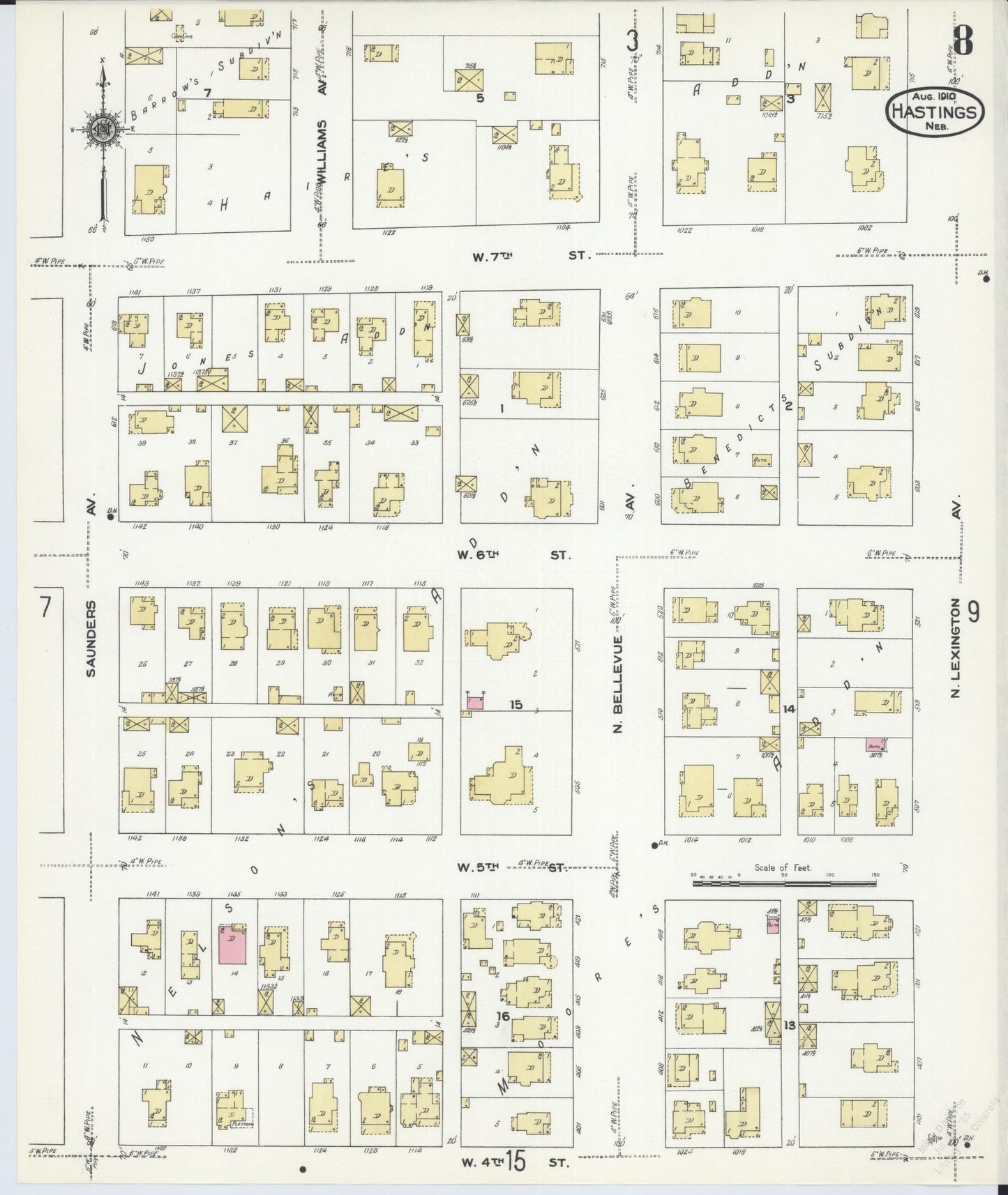 Sanborn Fire Insurance Map from Hastings, Adams County, Nebraska (1910), Sheet #0008 - Complete Map Set gallery image, historic Sanborn map, vintage wall art, Nebraska Nebraska