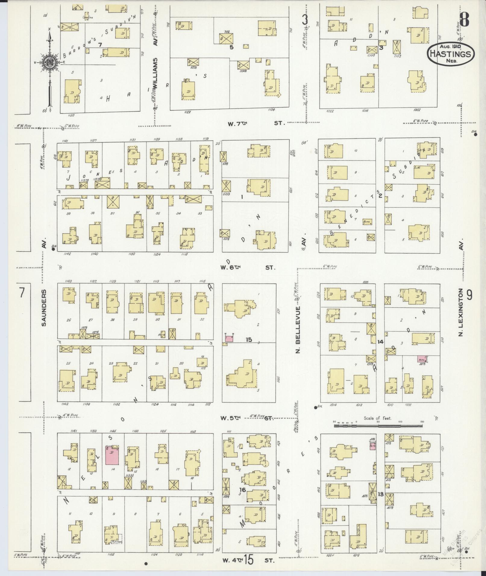 Sanborn Fire Insurance Map from Hastings, Adams County, Nebraska (1910), Sheet #0008 - Complete Map Set gallery image, historic Sanborn map, vintage wall art, Nebraska Nebraska