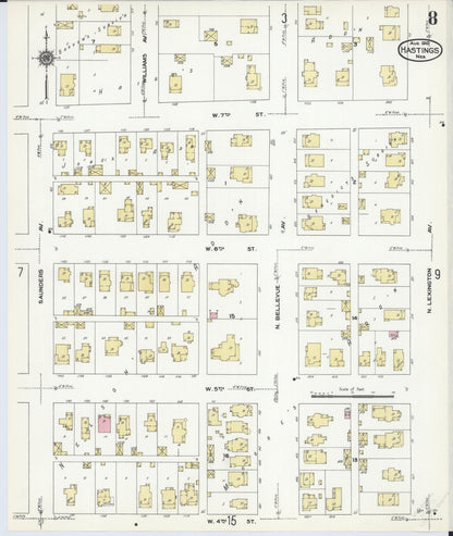 Sanborn Fire Insurance Map from Hastings, Adams County, Nebraska (1910), Sheet #0008 - Complete Map Set gallery image, historic Sanborn map, vintage wall art, Nebraska Nebraska
