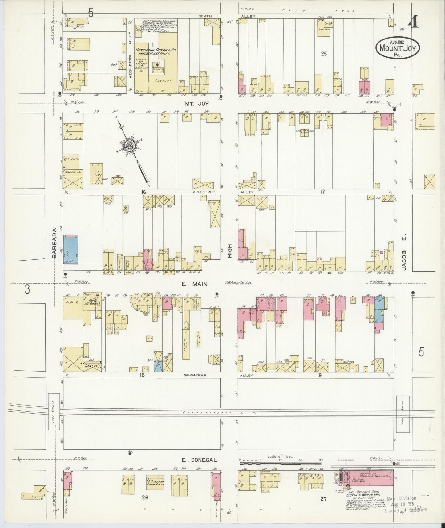 Sanborn Fire Insurance Map from Mount Joy, Lancaster County, Pennsylvania (1912), Sheet #0004 - Historic Sanborn Fire Insurance Map Print, vintage old map wall art, antique decor, genealogy gift, Pennsylvania Pennsylvania map
