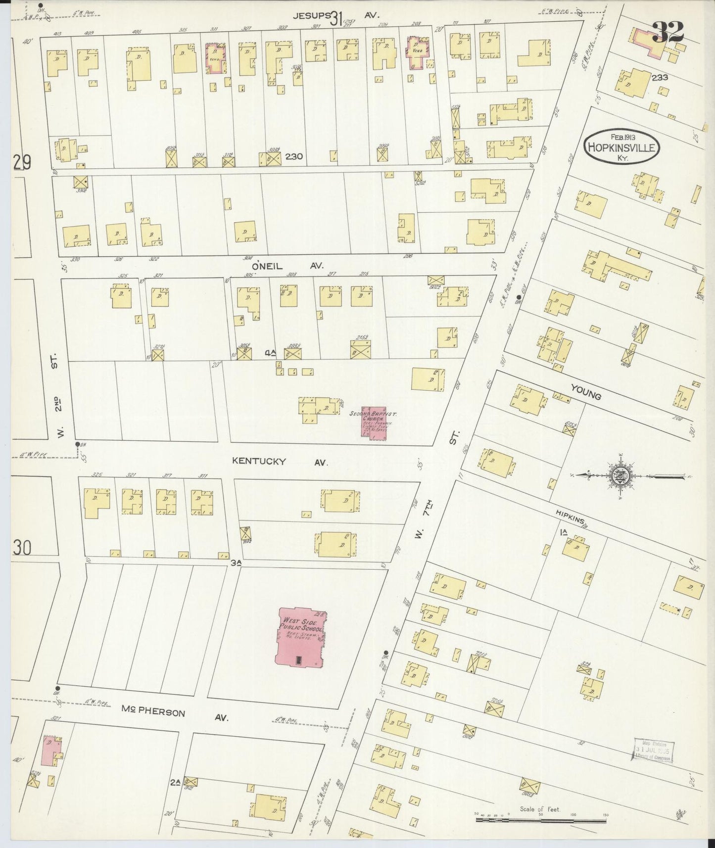Sanborn Fire Insurance Map from Hopkinsville, Christian County, Kentucky (1913), Sheet #0032 - Historic Sanborn Fire Insurance Map Print, vintage old map wall art, antique decor, genealogy gift, Kentucky Kentucky map