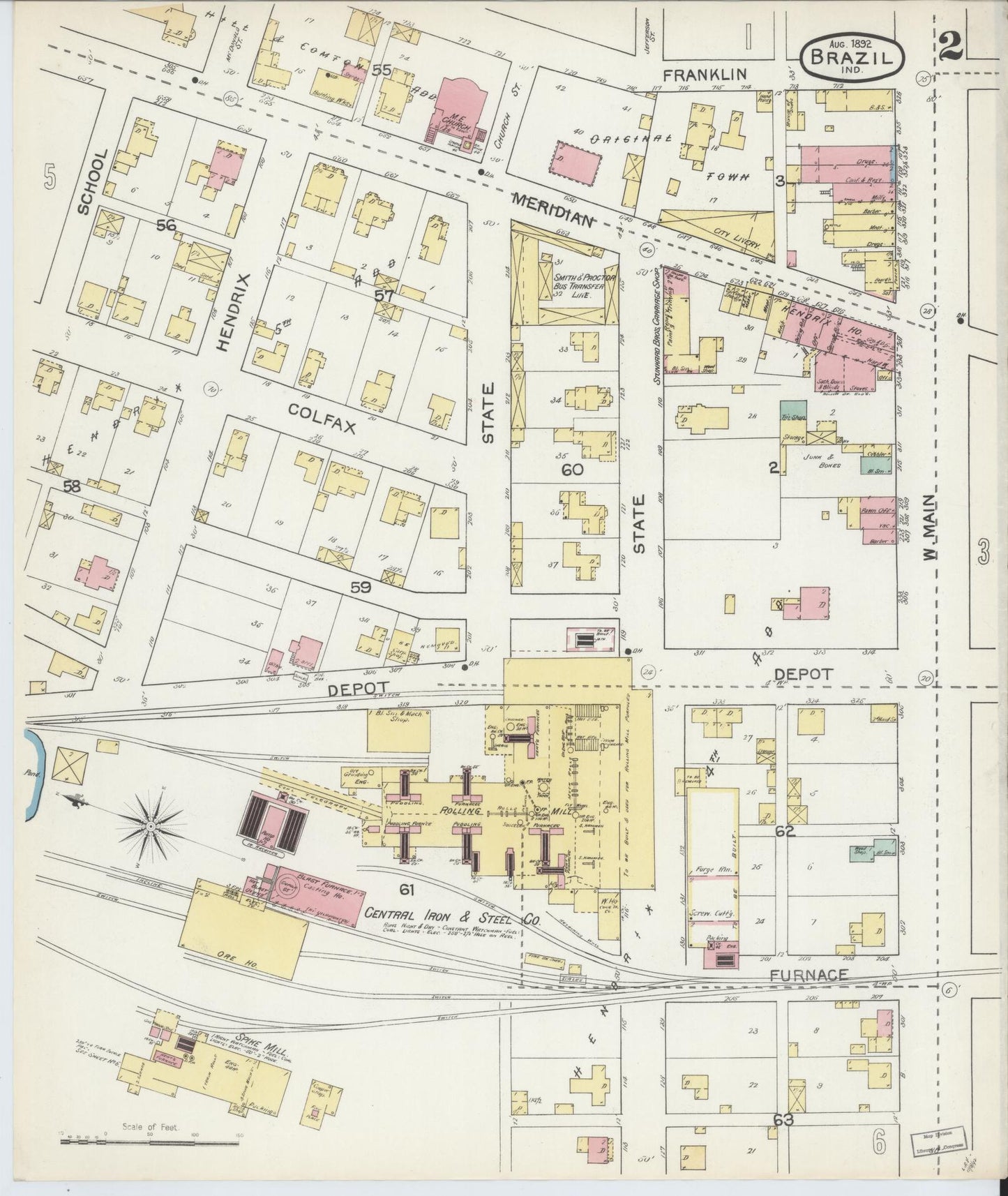 Sanborn Fire Insurance Map from Brazil, Clay County, Indiana (1892), Sheet #0002 - Complete Map Set gallery image, historic Sanborn map, vintage wall art, Indiana Indiana