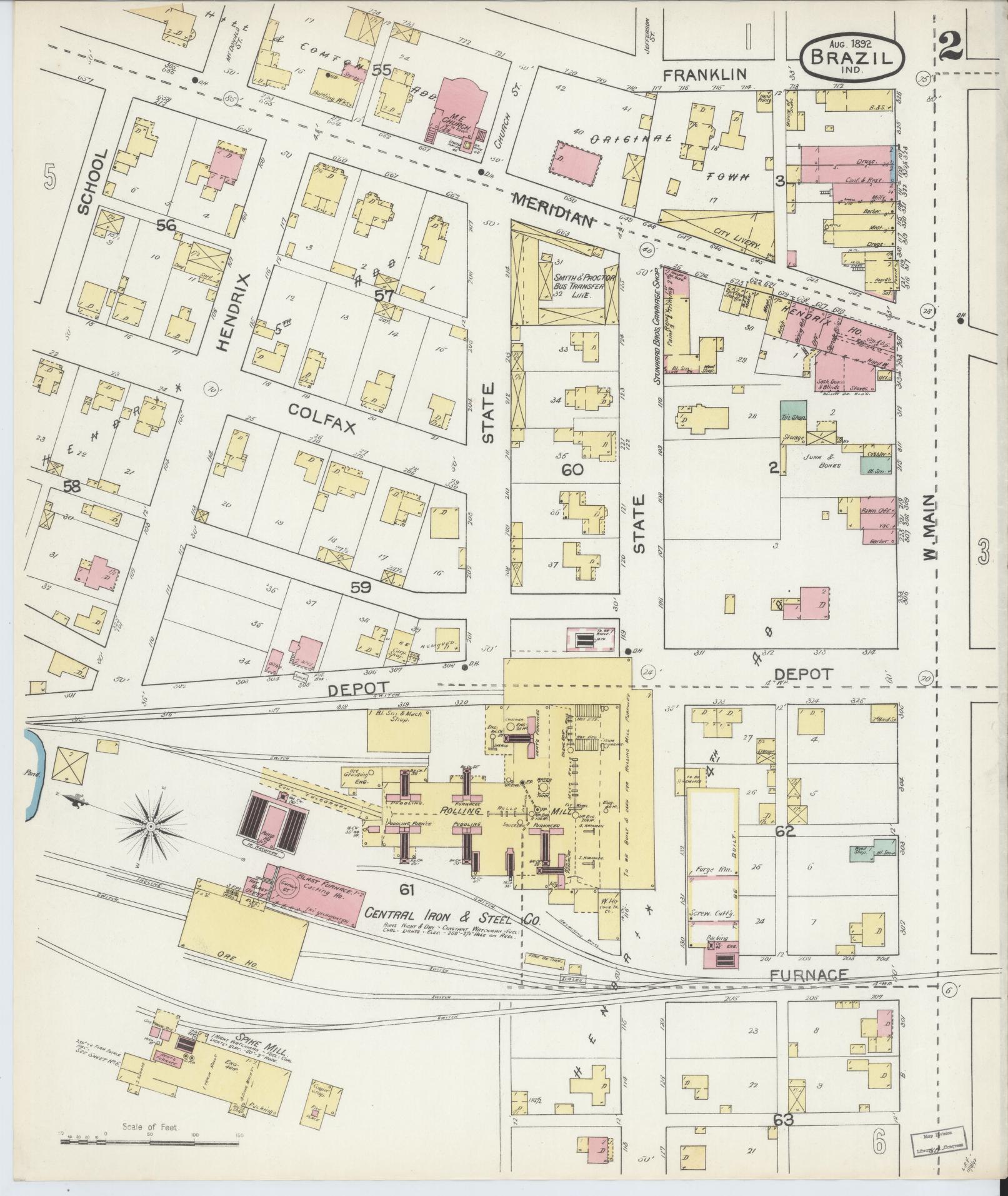 Sanborn Fire Insurance Map from Brazil, Clay County, Indiana (1892), Sheet #0002 - Complete Map Set gallery image, historic Sanborn map, vintage wall art, Indiana Indiana
