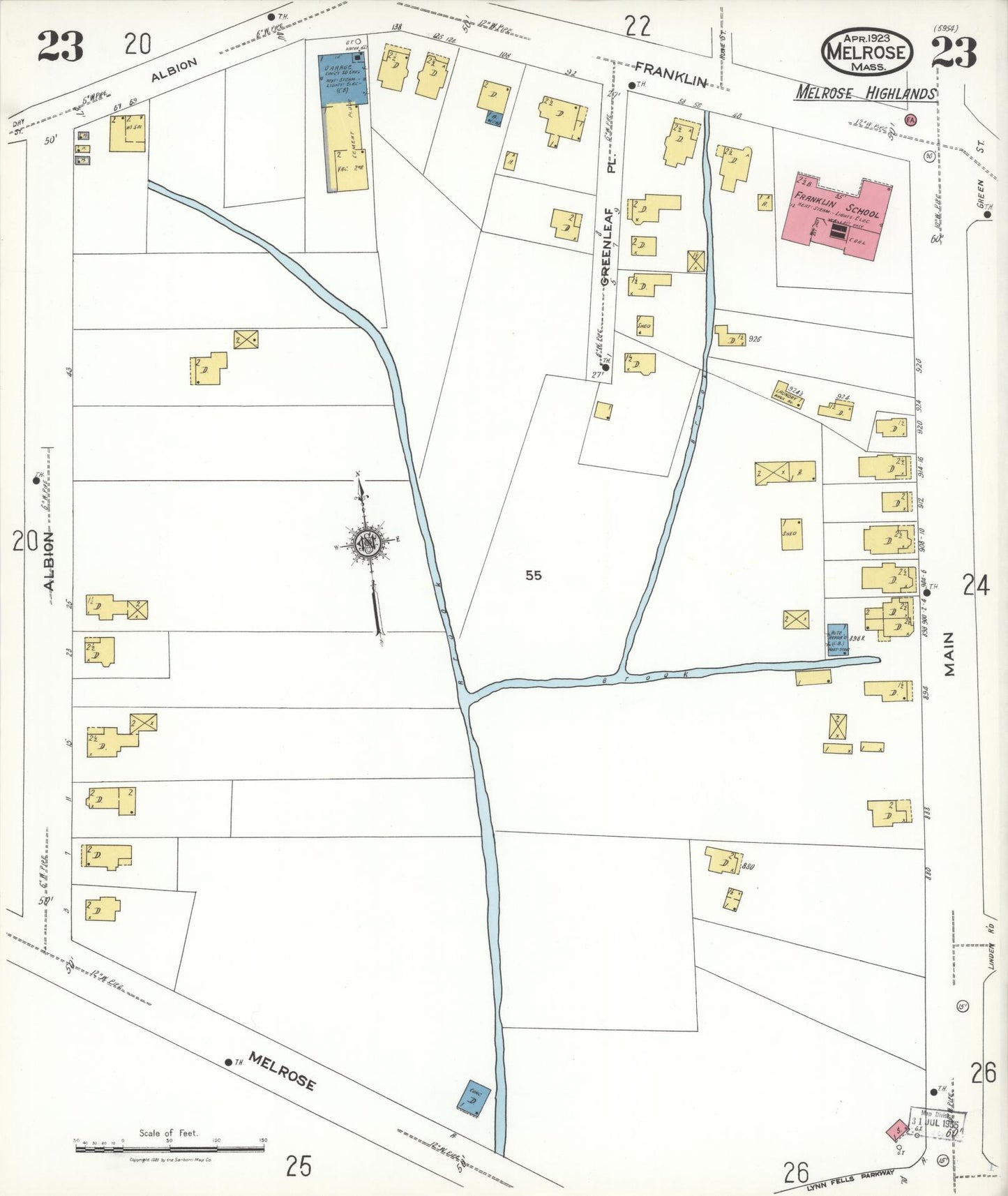 Sanborn Fire Insurance Map from Melrose, Middlesex County, Massachusetts (1923), Sheet #0023 - Complete Map Set gallery image, historic Sanborn map, vintage wall art, Massachusetts Massachusetts
