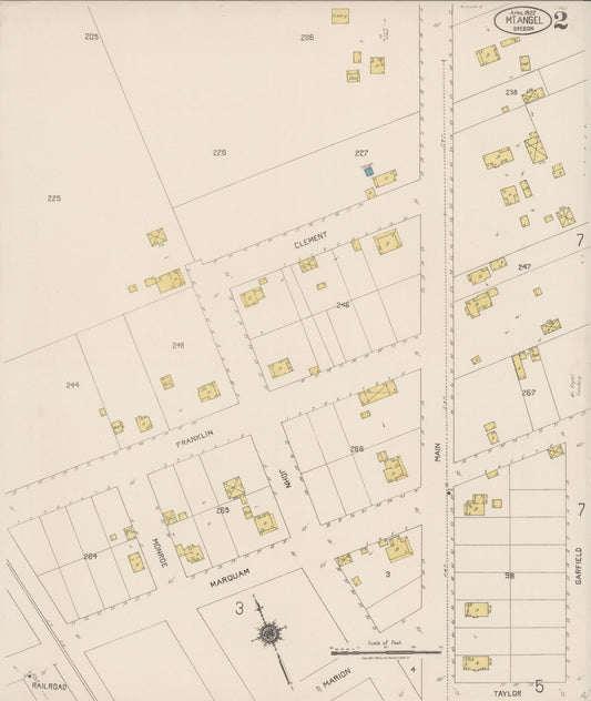 Sanborn Fire Insurance Map from Mount Angel, Marion County, Oregon (1922), Sheet #0002 - Historic Sanborn Fire Insurance Map Print, vintage old map wall art, antique decor, genealogy gift, Oregon Oregon map
