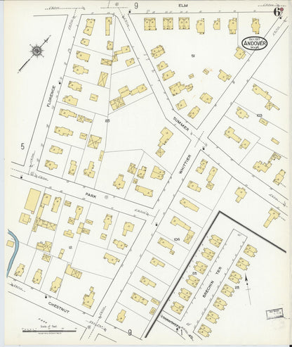 Sanborn Fire Insurance Map from Andover, Essex County, Massachusetts (1917), Sheet #0006 - Historic Sanborn Fire Insurance Map Print, vintage old map wall art, antique decor, genealogy gift, Massachusetts Massachusetts map