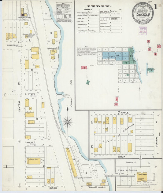Sanborn Fire Insurance Map from Chisholm, Saint Louis County, Minnesota (1904), Sheet #0001 - Historic Sanborn Fire Insurance Map Print, vintage old map wall art, antique decor, genealogy gift, Minnesota Minnesota map