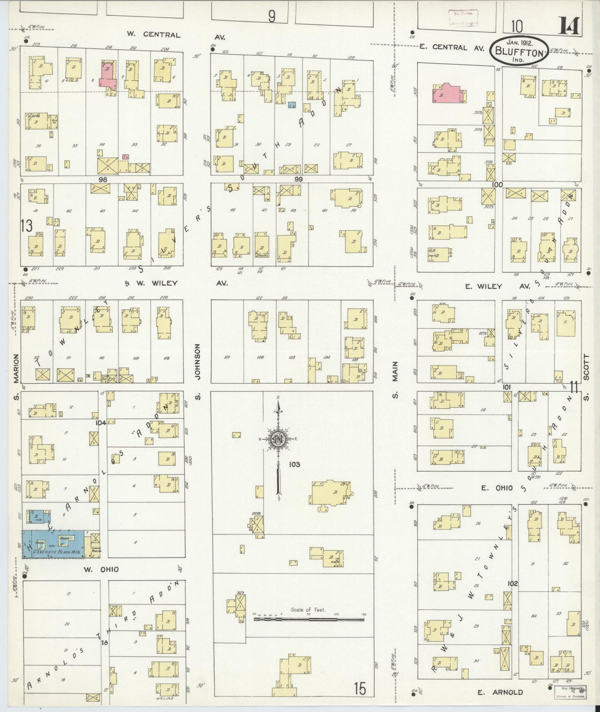 Sanborn Fire Insurance Map from Bluffton, Wells County, Indiana (1912), Sheet #0014 - Historic Sanborn Fire Insurance Map Print, vintage old map wall art, antique decor, genealogy gift, Indiana Indiana map