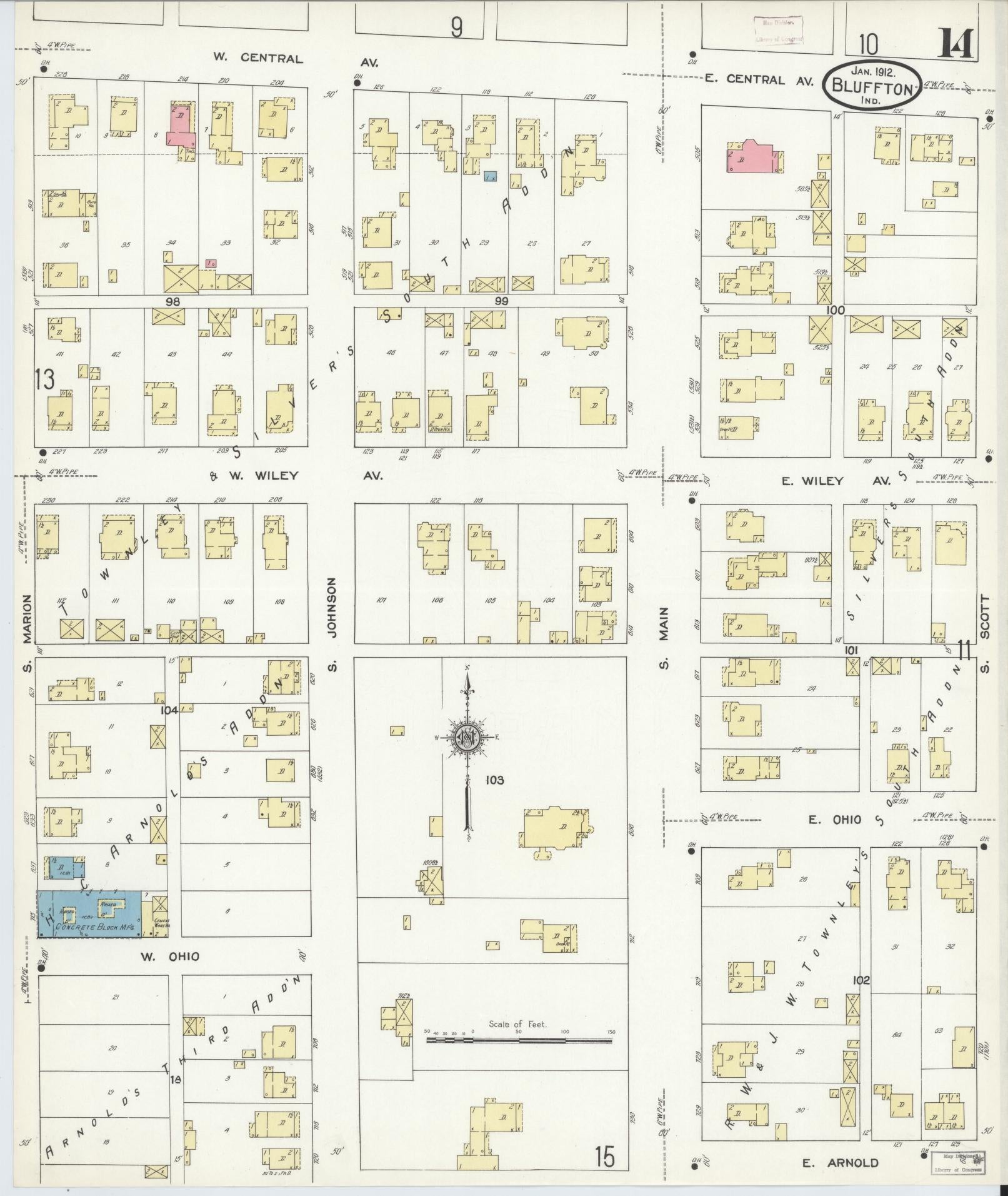 Sanborn Fire Insurance Map from Bluffton, Wells County, Indiana (1912), Sheet #0014 - Historic Sanborn Fire Insurance Map Print, vintage old map wall art, antique decor, genealogy gift, Indiana Indiana map