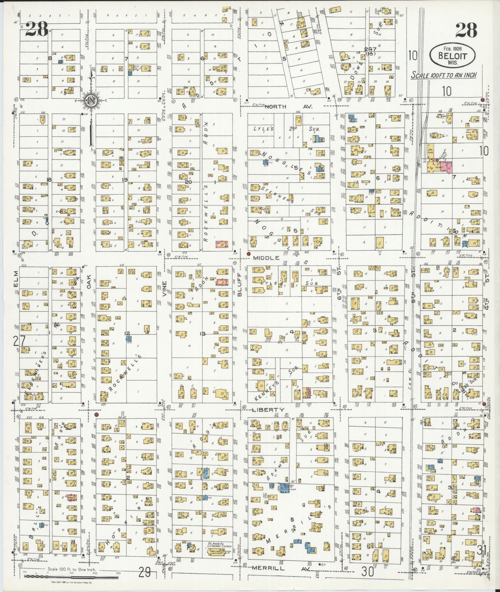 Sanborn Fire Insurance Map from Beloit, Rock County, Wisconsin (1926), Sheet #0028 - Complete Map Set gallery image, historic Sanborn map, vintage wall art, Wisconsin Wisconsin