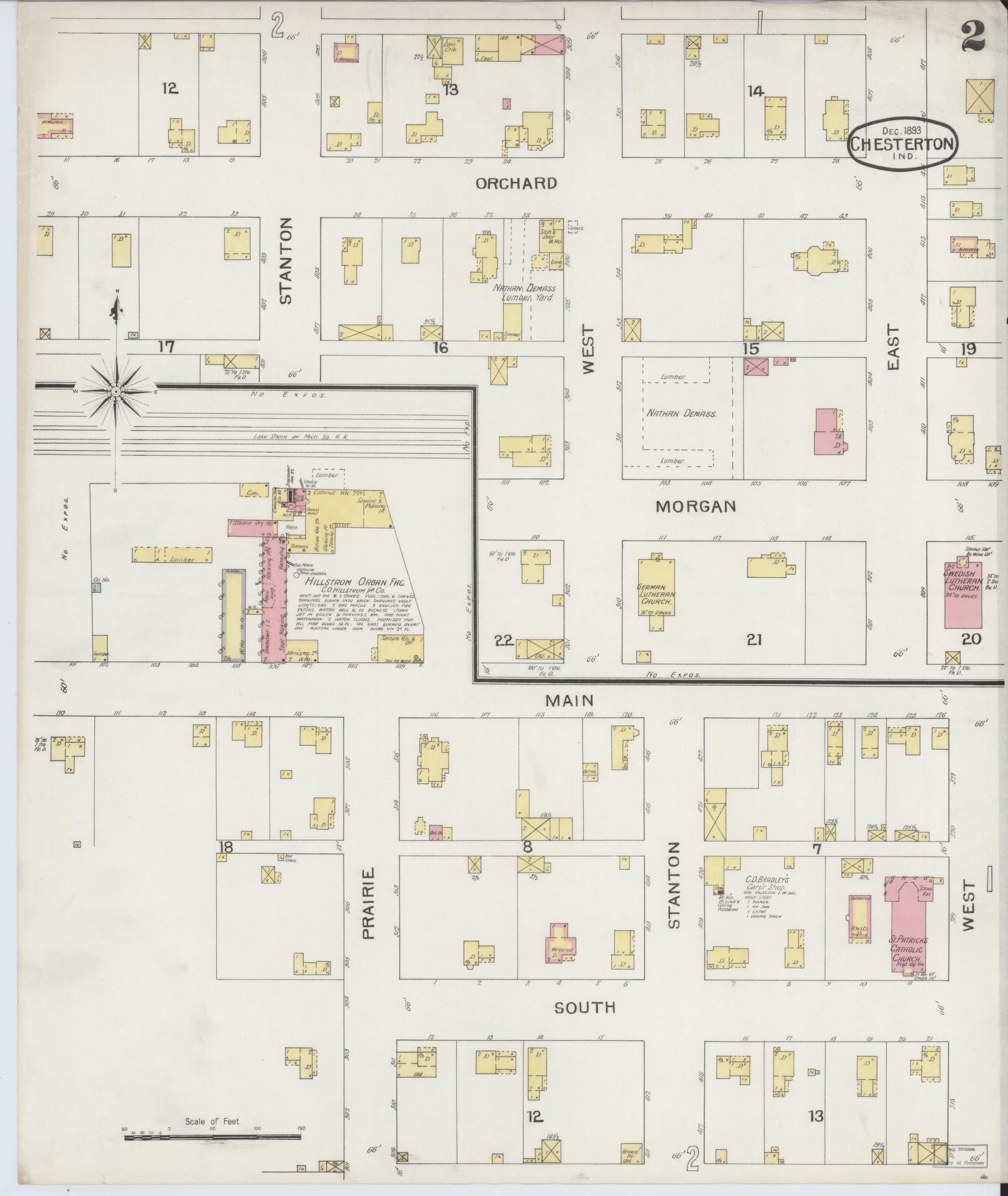 Sanborn Fire Insurance Map from Chesterton, Porter County, Indiana (1893), Sheet #0002 - Complete Map Set gallery image, historic Sanborn map, vintage wall art, Indiana Indiana