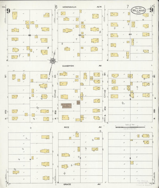 Sanborn Fire Insurance Map from Willmar, Kandiyohi County, Minnesota (1925), Sheet #0009 - Historic Sanborn Fire Insurance Map Print, vintage old map wall art, antique decor, genealogy gift, Minnesota Minnesota map