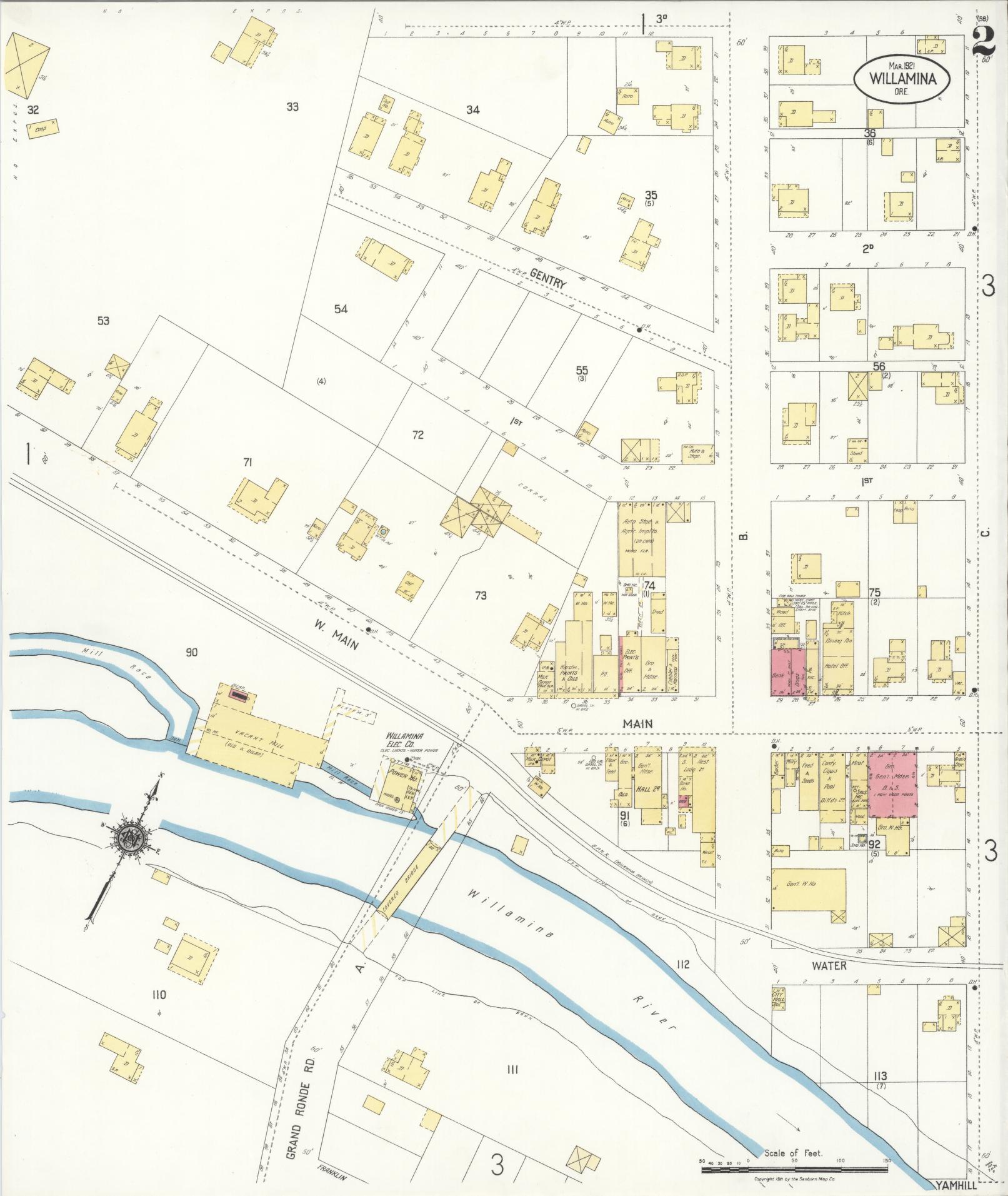 Sanborn Fire Insurance Map from Willamina, Yamhill County, Oregon (1921), Sheet #0002 - Historic Sanborn Fire Insurance Map Print, vintage old map wall art, antique decor, genealogy gift, Oregon Oregon map