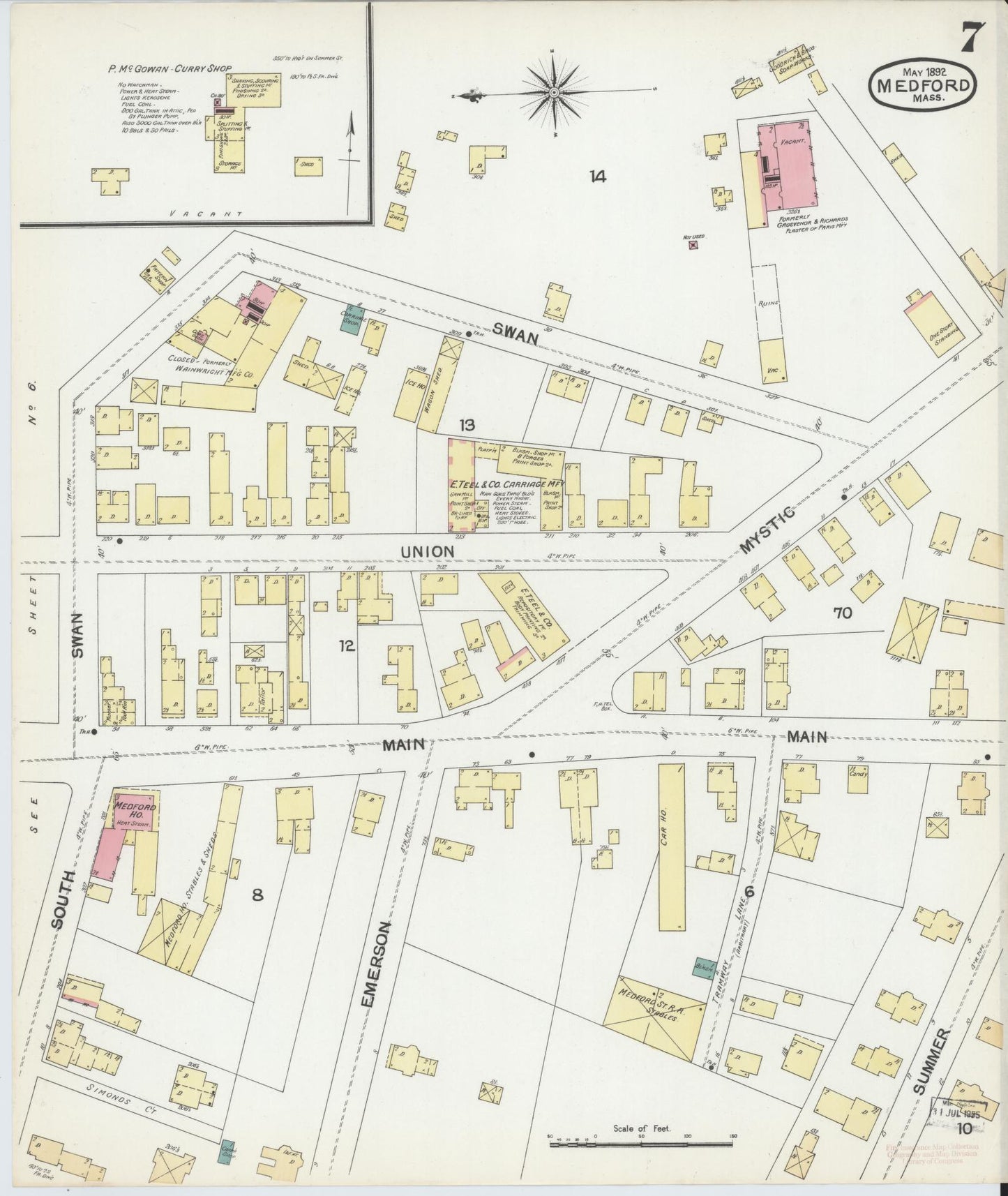 Sanborn Fire Insurance Map from Medford, Middlesex County, Massachusetts (1892), Sheet #0007 - Complete Map Set gallery image, historic Sanborn map, vintage wall art, Massachusetts Massachusetts