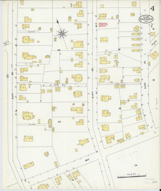 Sanborn Fire Insurance Map from Gadsden, Etowah County, Alabama (1905), Sheet #0004 - Historic Sanborn Fire Insurance Map Print, vintage old map wall art, antique decor, genealogy gift, Alabama Alabama map