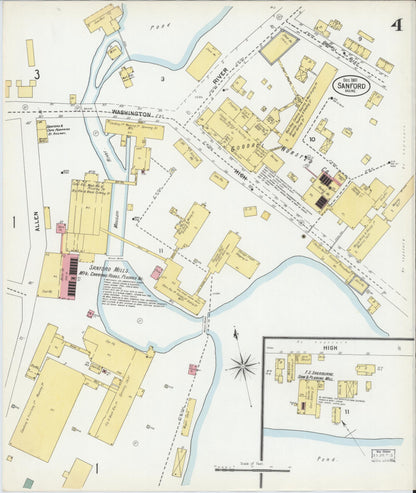 Sanborn Fire Insurance Map from Sanford, York County, Maine (1901), Sheet #0004 - Complete Map Set gallery image, historic Sanborn map, vintage wall art, Maine Maine