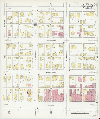 Sanborn Fire Insurance Map from Valparaiso, Porter County, Indiana (1910), Sheet #0008 - Complete Map Set gallery image, historic Sanborn map, vintage wall art, Indiana Indiana