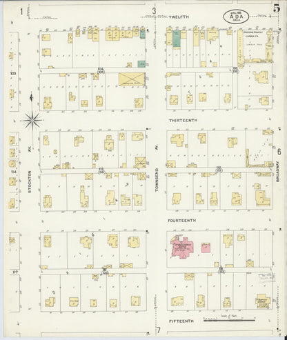 Sanborn Fire Insurance Map from Ada, Pontotoc County, Oklahoma (1908), Sheet #0005 - Complete Map Set gallery image, historic Sanborn map, vintage wall art, Oklahoma Oklahoma