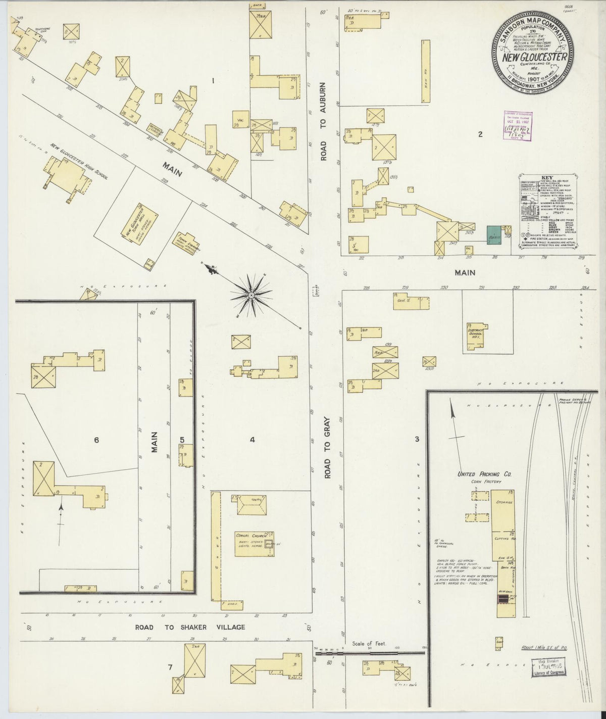 Sanborn Fire Insurance Map from New Gloucester, Cumberland County, Maine (1907), Sheet #0001 - Historic Sanborn Fire Insurance Map Print, vintage old map wall art, antique decor, genealogy gift, Maine Maine map