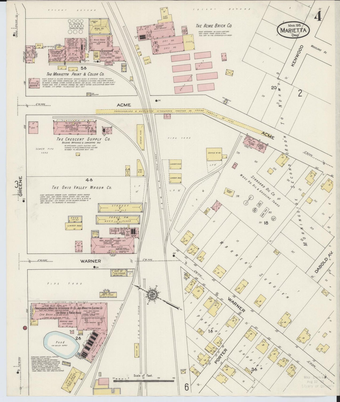 Sanborn Fire Insurance Map from Marietta, Washington County, Ohio (1915), Sheet #0004 - Historic Sanborn Fire Insurance Map Print, vintage old map wall art, antique decor, genealogy gift, Ohio Ohio map