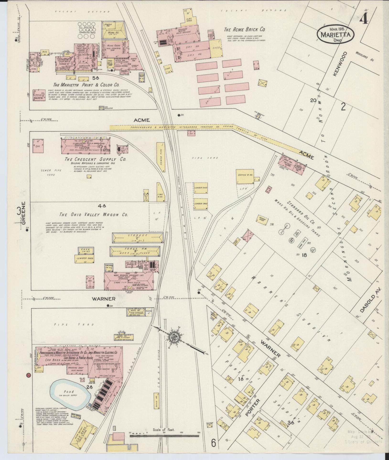Sanborn Fire Insurance Map from Marietta, Washington County, Ohio (1915), Sheet #0004 - Historic Sanborn Fire Insurance Map Print, vintage old map wall art, antique decor, genealogy gift, Ohio Ohio map