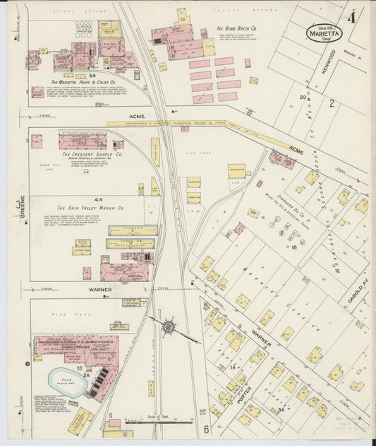 Sanborn Fire Insurance Map from Marietta, Washington County, Ohio (1915), Sheet #0004 - Historic Sanborn Fire Insurance Map Print, vintage old map wall art, antique decor, genealogy gift, Ohio Ohio map