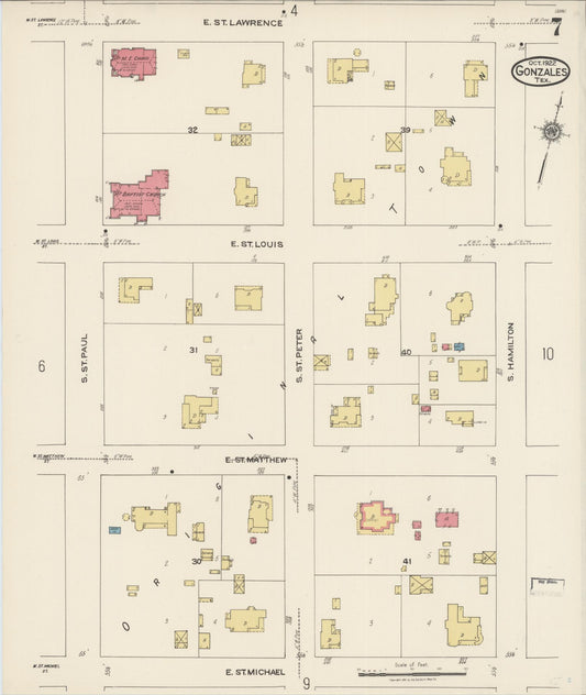 Sanborn Fire Insurance Map from Gonzales, Gonzales County, Texas (1922), Sheet #0007 - Historic Sanborn Fire Insurance Map Print, vintage old map wall art, antique decor, genealogy gift, Texas Texas map
