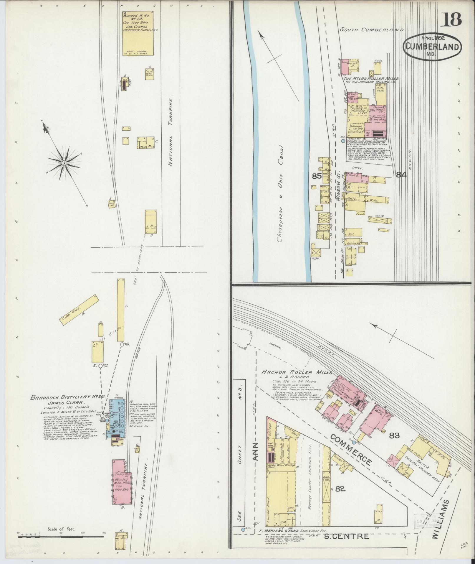 Sanborn Fire Insurance Map from Cumberland, Allegany County, Maryland (1892), Sheet #0018 - Historic Sanborn Fire Insurance Map Print, vintage old map wall art, antique decor, genealogy gift, Maryland Maryland map