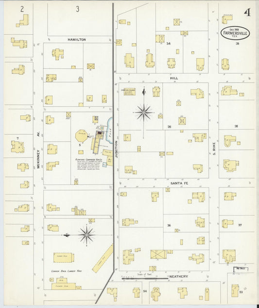 Sanborn Fire Insurance Map from Farmersville, Collin County, Texas (1908), Sheet #0004 - Historic Sanborn Fire Insurance Map Print, vintage old map wall art, antique decor, genealogy gift, Texas Texas map