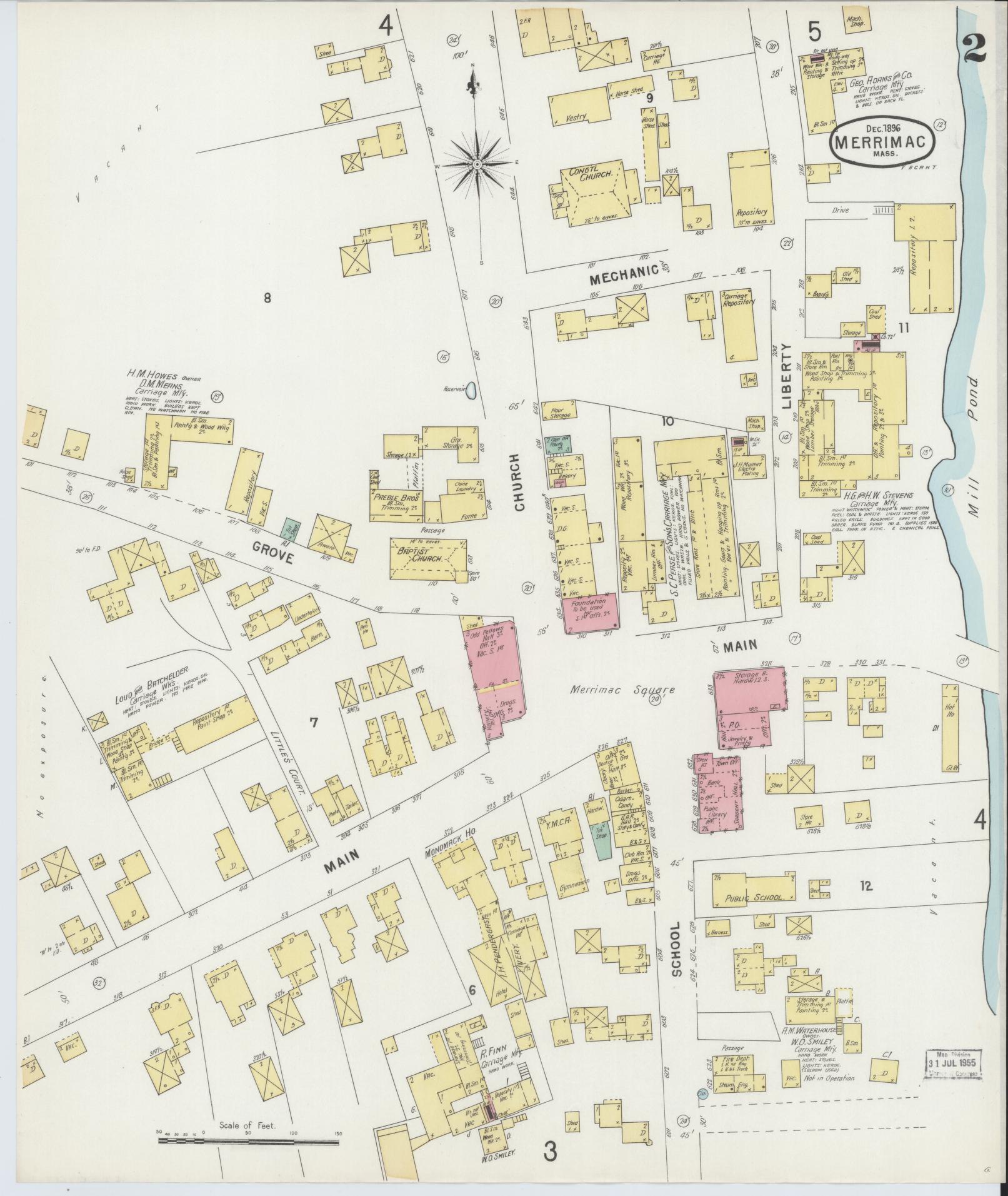 Sanborn Fire Insurance Map from Merrimac, Essex County, Massachusetts (1896), Sheet #0002 - Complete Map Set gallery image, historic Sanborn map, vintage wall art, Massachusetts Massachusetts