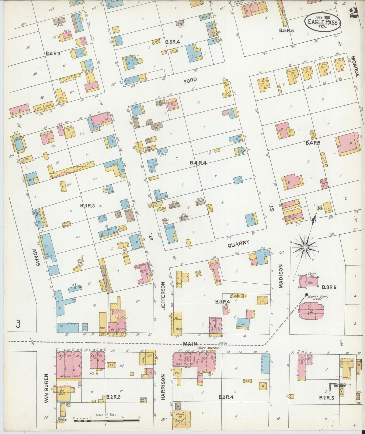 Sanborn Fire Insurance Map from Eagle Pass, Maverick County, Texas (1900), Sheet #0002 - Historic Sanborn Fire Insurance Map Print, vintage old map wall art, antique decor, genealogy gift, Texas Texas map
