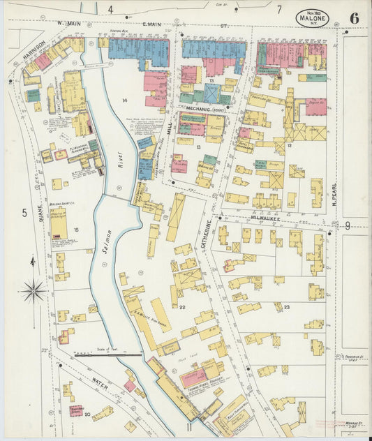Sanborn Fire Insurance Map from Malone, Franklin County, New York (1903), Sheet #0006 - Historic Sanborn Fire Insurance Map Print, vintage old map wall art, antique decor, genealogy gift, New York New York map