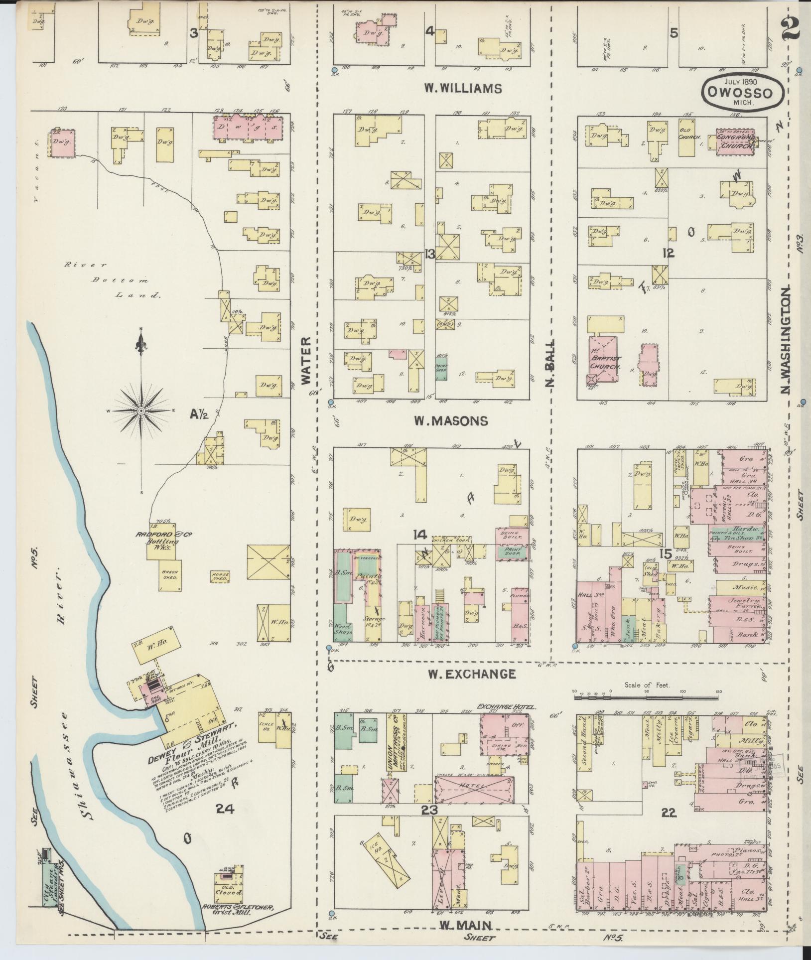 Sanborn Fire Insurance Map from Owosso, Shiawassee County, Michigan (1890), Sheet #0002 - Complete Map Set gallery image, historic Sanborn map, vintage wall art, Michigan Michigan