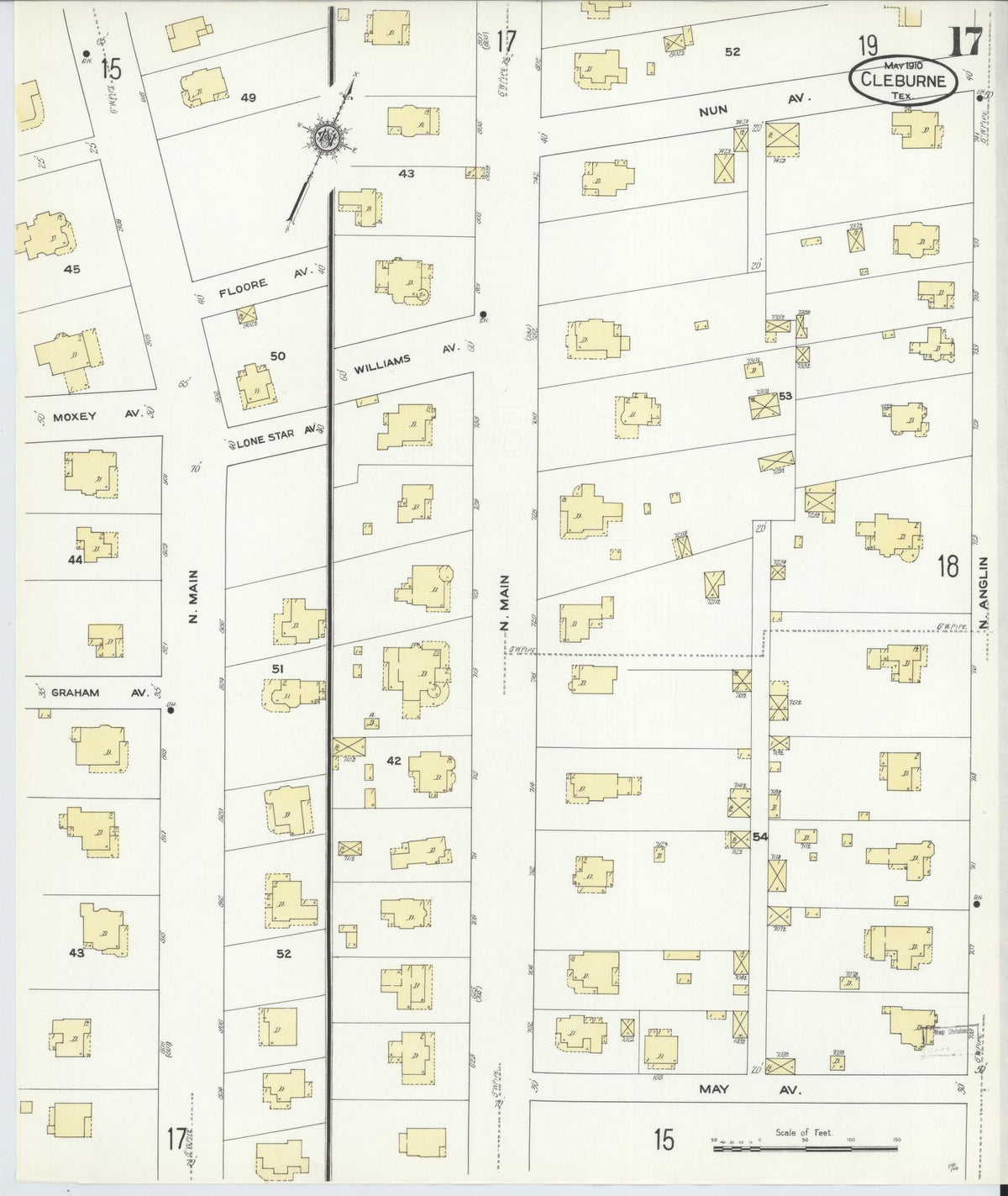 Sanborn Fire Insurance Map from Cleburne, Johnson County, Texas (1910), Sheet #0017 - Historic Sanborn Fire Insurance Map Print, vintage old map wall art, antique decor, genealogy gift, Texas Texas map