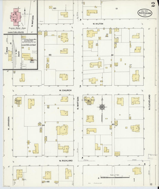 Sanborn Fire Insurance Map from Kershaw, Kershaw And Lancaster Counties, South Carolina (1910), Sheet #0002 - Historic Sanborn Fire Insurance Map Print, vintage old map wall art, antique decor, genealogy gift, South Carolina South Carolina map
