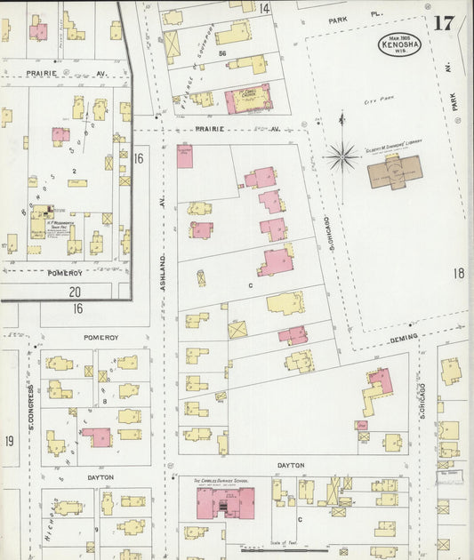 Sanborn Fire Insurance Map from Kenosha, Kenosha County, Wisconsin (1905), Sheet #0017 - Historic Sanborn Fire Insurance Map Print, vintage old map wall art, antique decor, genealogy gift, Wisconsin Wisconsin map