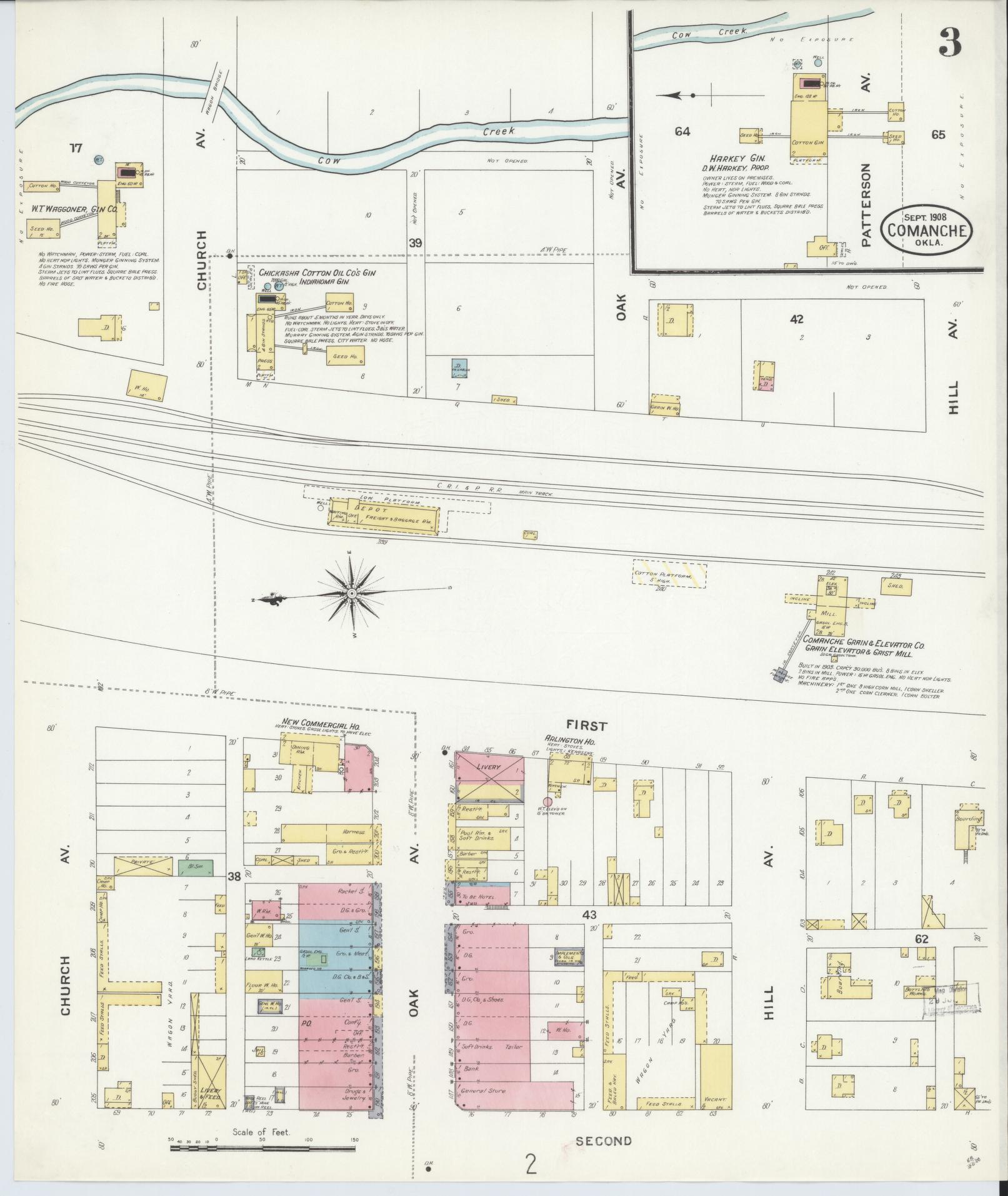 Sanborn Fire Insurance Map from Comanche, Stephens County, Oklahoma (1908), Sheet #0003 - Complete Map Set gallery image, historic Sanborn map, vintage wall art, Oklahoma Oklahoma